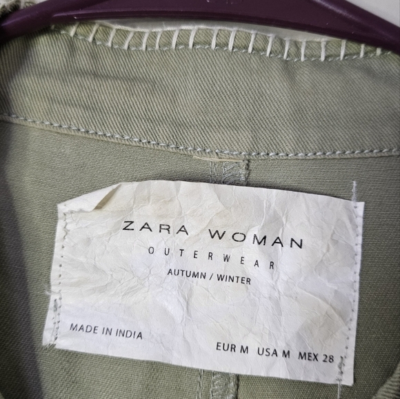 Zara Woman Outerwear Army Green Tassel Pom Fringe Boho Jacket - Picture 12 of 13